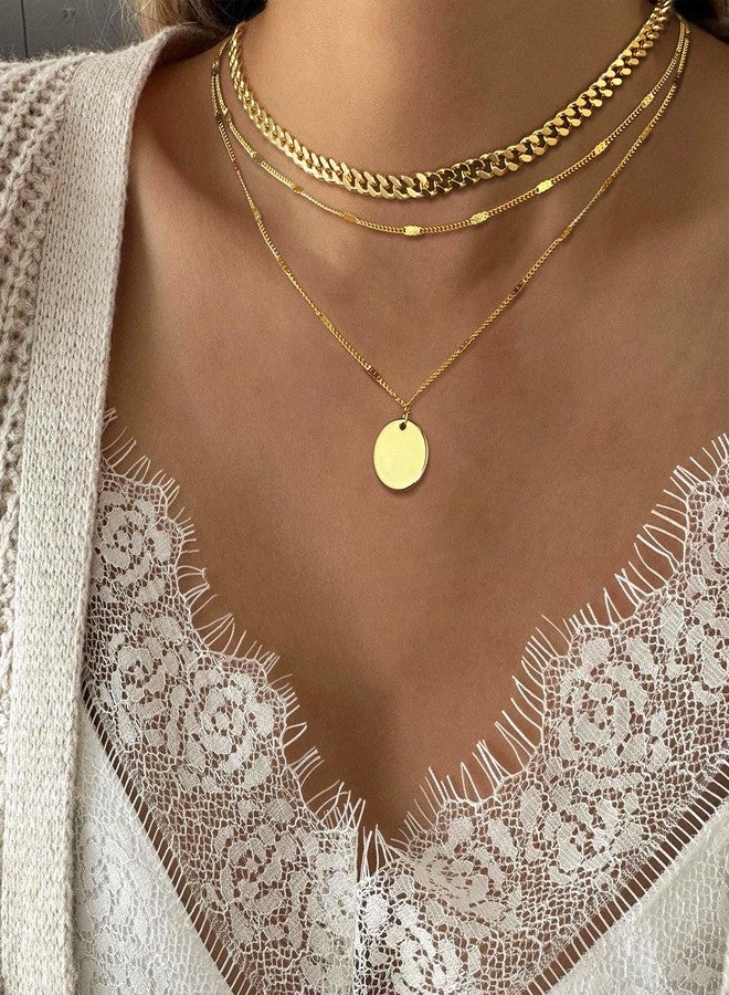 Kyerlyn layered gold necklaces for women，Stackable Simple 14K Real Gold Plated Chain Necklace Layering Fashion Circle Coin Pendant Necklaces Trendy gold Jewelry for women trendy Set Gifts - Image 3