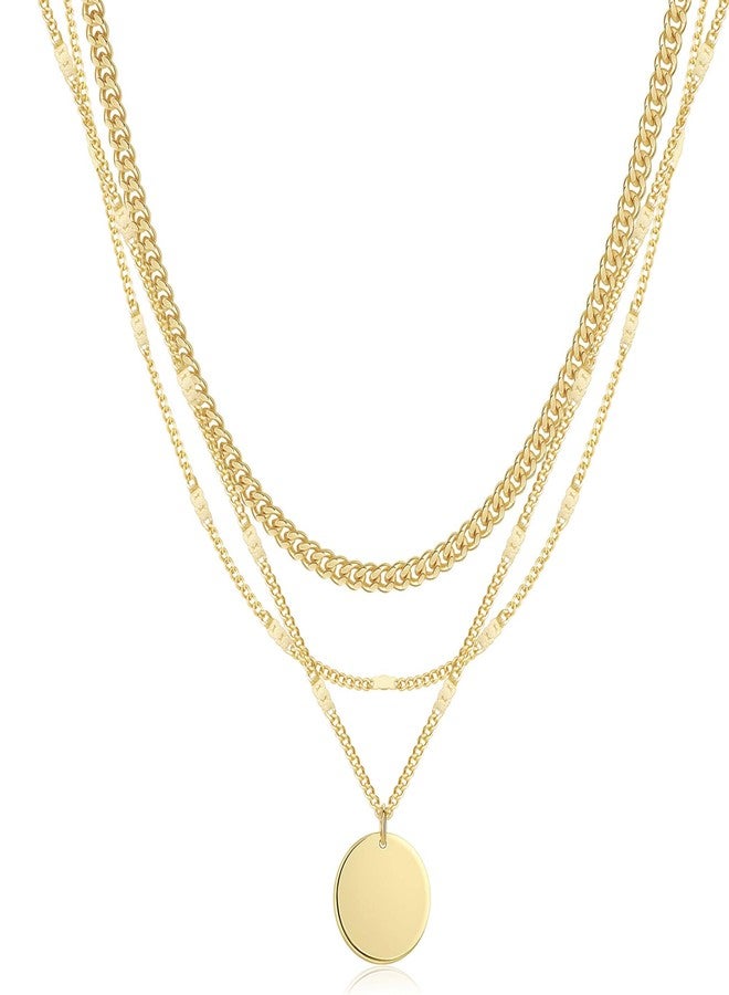Kyerlyn layered gold necklaces for women，Stackable Simple 14K Real Gold Plated Chain Necklace Layering Fashion Circle Coin Pendant Necklaces Trendy gold Jewelry for women trendy Set Gifts - Image 1