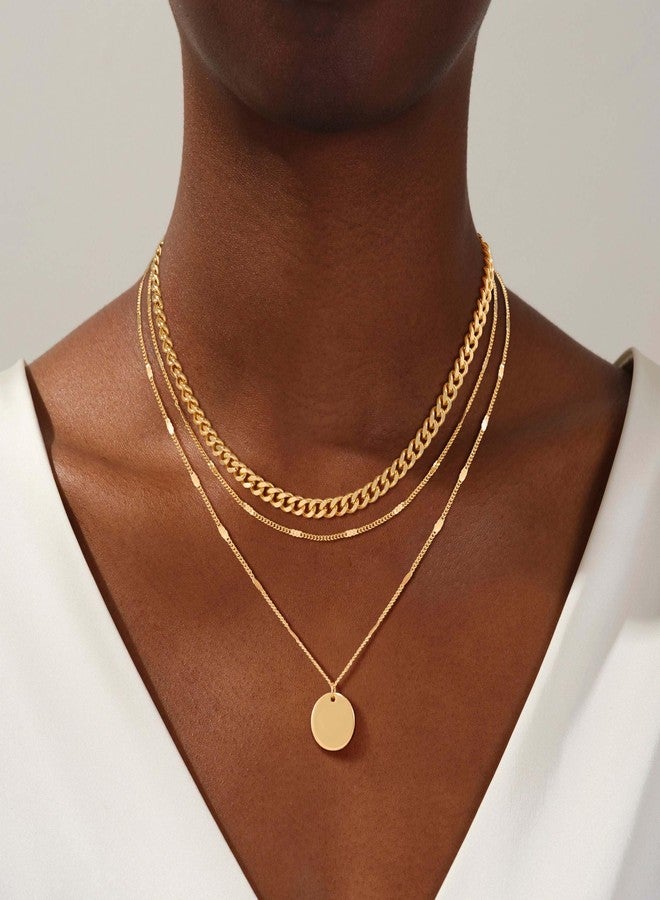 Kyerlyn layered gold necklaces for women，Stackable Simple 14K Real Gold Plated Chain Necklace Layering Fashion Circle Coin Pendant Necklaces Trendy gold Jewelry for women trendy Set Gifts - Image 2