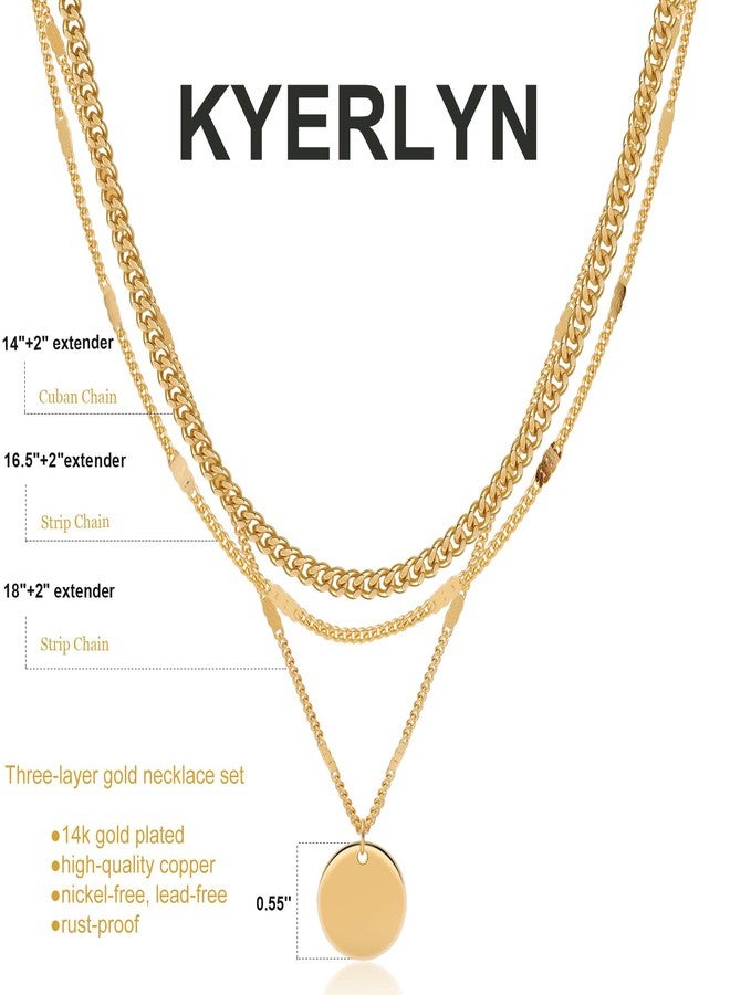 Kyerlyn layered gold necklaces for women，Stackable Simple 14K Real Gold Plated Chain Necklace Layering Fashion Circle Coin Pendant Necklaces Trendy gold Jewelry for women trendy Set Gifts - Image 5