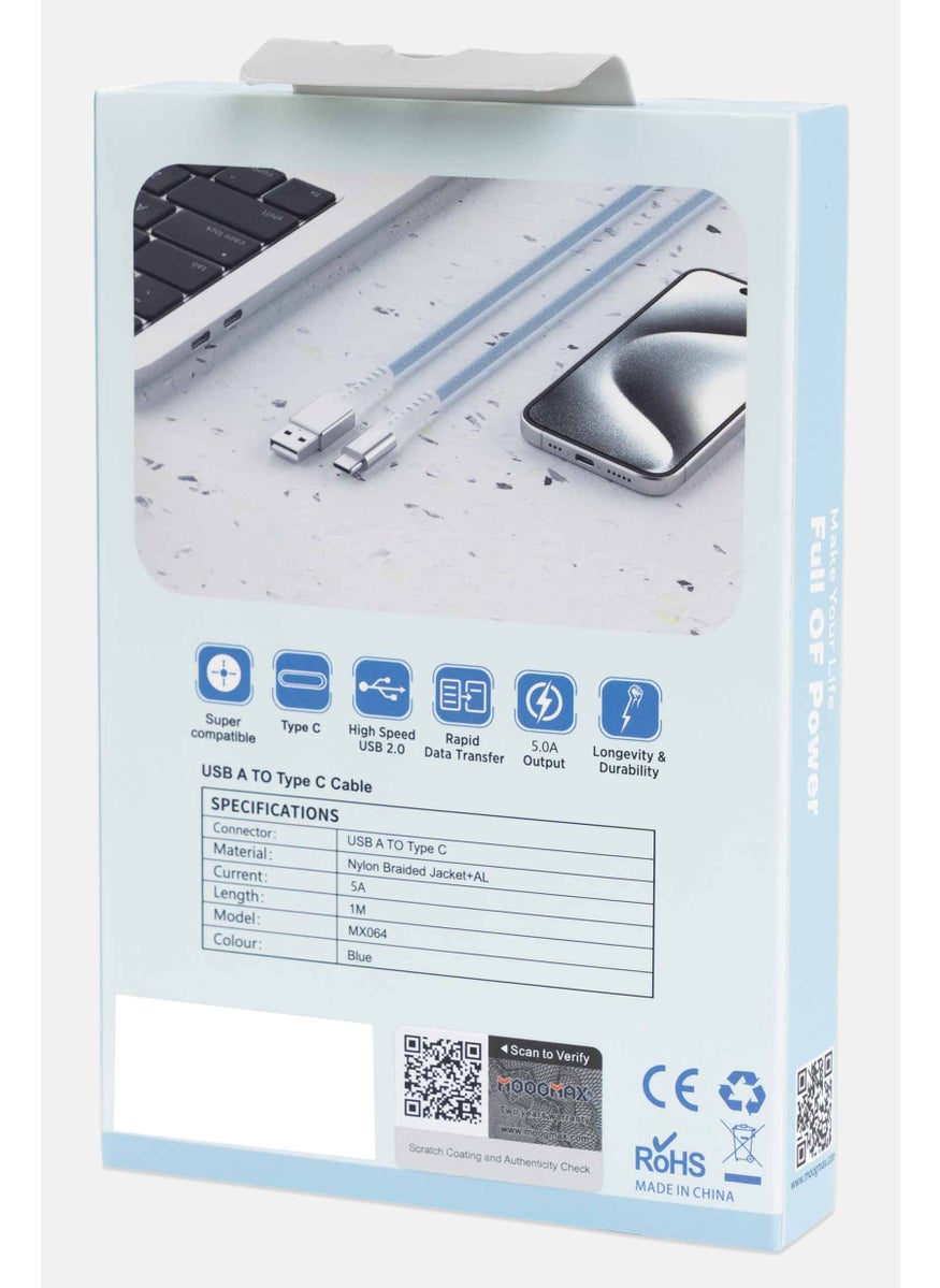 MOOGMAX MX064 Type C Fabric USB Cable, Light Blue  - Image 3
