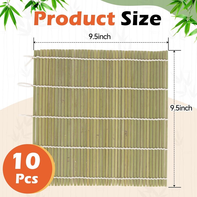 LEQC 10PCS Bamboo Sushi Mat 9.5"x9.5" – Eco-Friendly Sushi Rolling Mat Bamboo, Durable Sushi Roller for Home Cooking, Beginners & Professional Sushi Making Kit(Green) - Image 3