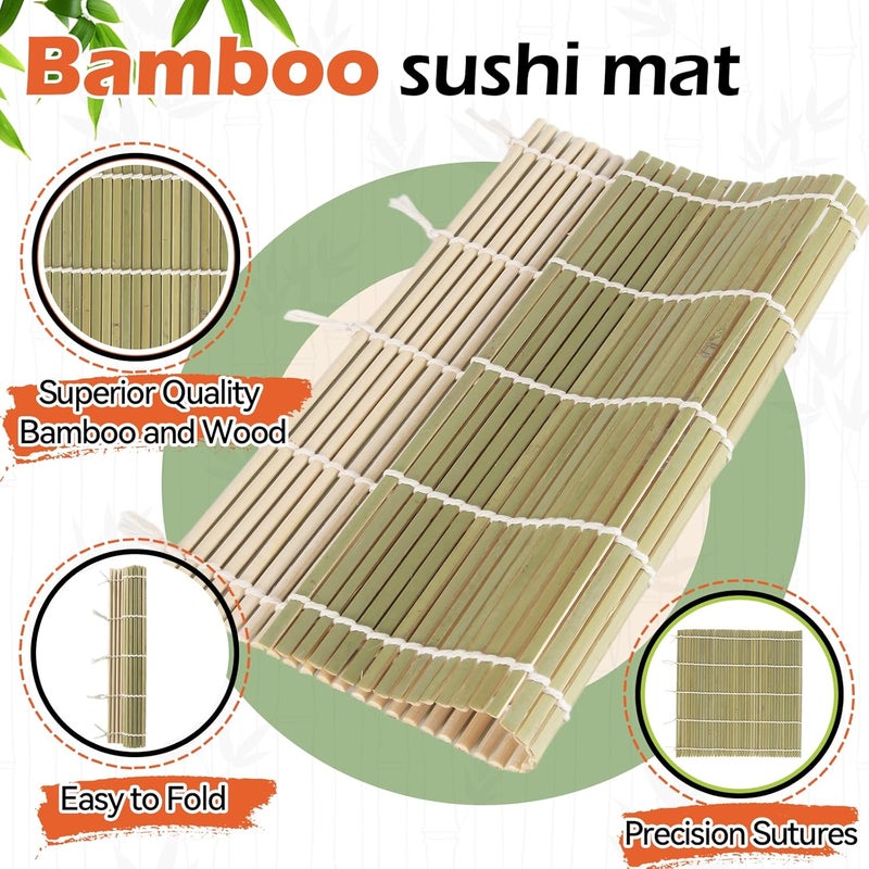 LEQC 10PCS Bamboo Sushi Mat 9.5"x9.5" – Eco-Friendly Sushi Rolling Mat Bamboo, Durable Sushi Roller for Home Cooking, Beginners & Professional Sushi Making Kit(Green) - Image 2