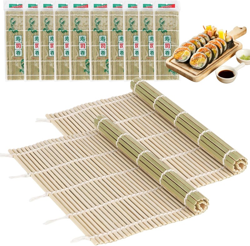 LEQC 10PCS Bamboo Sushi Mat 9.5"x9.5" – Eco-Friendly Sushi Rolling Mat Bamboo, Durable Sushi Roller for Home Cooking, Beginners & Professional Sushi Making Kit(Green) - Image 1