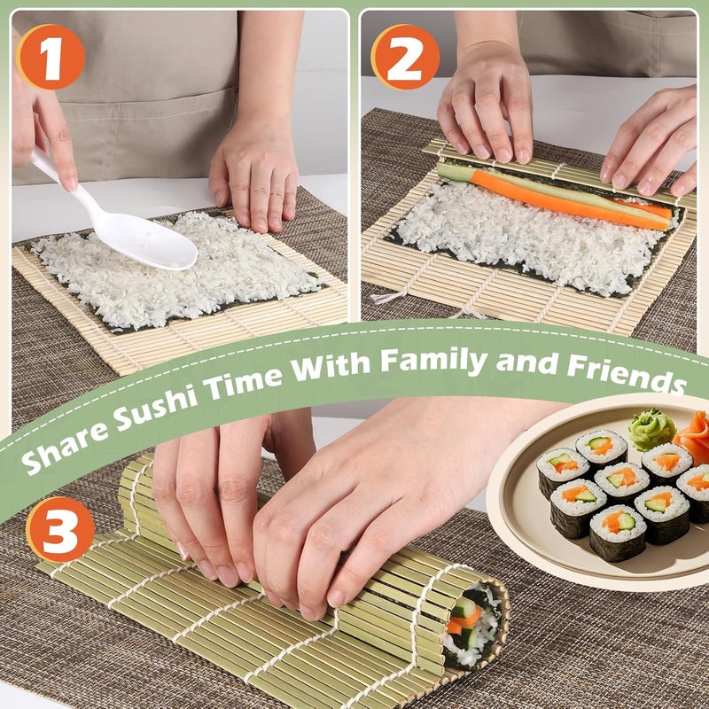 LEQC 10PCS Bamboo Sushi Mat 9.5"x9.5" – Eco-Friendly Sushi Rolling Mat Bamboo, Durable Sushi Roller for Home Cooking, Beginners & Professional Sushi Making Kit(Green) - Image 5