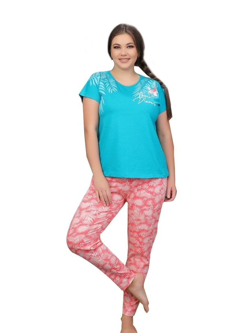 Ganna Women's short sleeved pyjamas and summer long pants made of cotton large sizes 