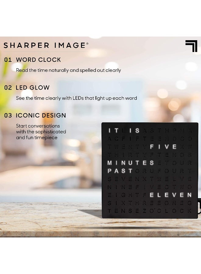 Sharper Image LED LightUp Word Clock 775 Modern Design Electronic Accent Wall or Desk Clock USB Cord  Power Adapter Unique Contemporary Home  Office Decor Easy Setup Housewarming Gift - Image 4