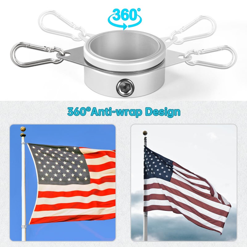 Anovo Flag Pole Rings, Flagpole Rings Aluminum Alloy 360Â° Rotating Anti Wrap Flag Mounting Spinning Ring Clips for 1.75-2.02 Inch Diameter Flagpole (2 Inch -Pack of 2, Matte Silver) - Image 2