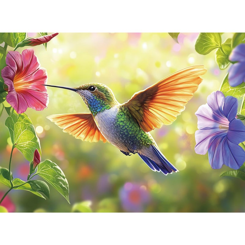 EIYRURU 300 Pieces Puzzle for Adults Spring Hummingbird Flowers Large Pieces Jigsaw Puzzle for Kids Adults Recycled Paper Glossy Sturdy Pieces Challenging Puzzle Perfect Family Game 205 x 15 in - Image 2