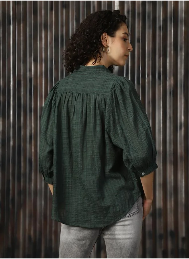 HIGH STAR Oversized Olive 100% Cotton Solid Full Sleeves Woven Button Down with Button Closure Regular Length Spread Collar Collar - Ideal for Casual - A Must-Have for Your Wardrobe!