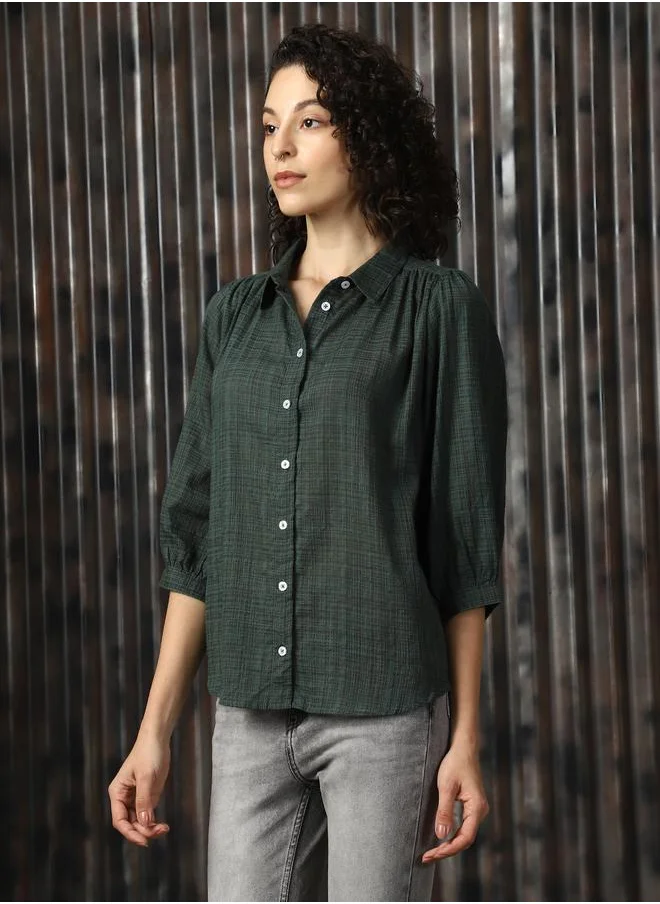 HIGH STAR Oversized Olive 100% Cotton Solid Full Sleeves Woven Button Down with Button Closure Regular Length Spread Collar Collar - Ideal for Casual - A Must-Have for Your Wardrobe!