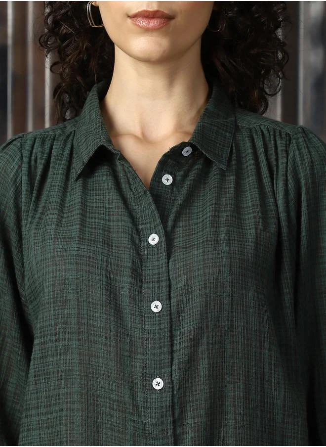 HIGH STAR Oversized Olive 100% Cotton Solid Full Sleeves Woven Button Down with Button Closure Regular Length Spread Collar Collar - Ideal for Casual - A Must-Have for Your Wardrobe!