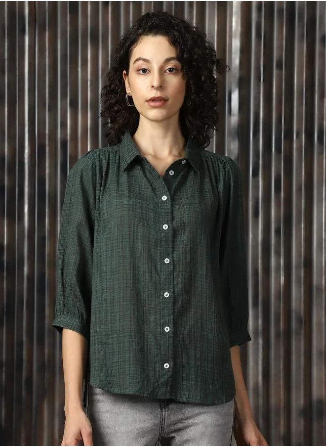 HIGH STAR Oversized Olive 100% Cotton Solid Full Sleeves Woven Button Down with Button Closure Regular Length Spread Collar Collar - Ideal for Casual - A Must-Have for Your Wardrobe!