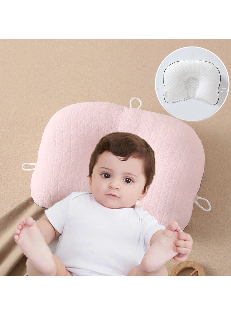 دوميني وسادة رأس الطفل قابلة للتعديل، وسادة ناعمة قابلة للتنفس، دعم متعدد الوظائف لرأس الطفل، استخدام مزدوج الجوانب، مناسبة للنوم من عمر 0 ​​إلى 12 شهرًا، وسادة رضاعة قابلة للتعديل برباط لتشكيل رأس الطفل، وسادة نوم بتصميم مريح (وردي) - Image 1