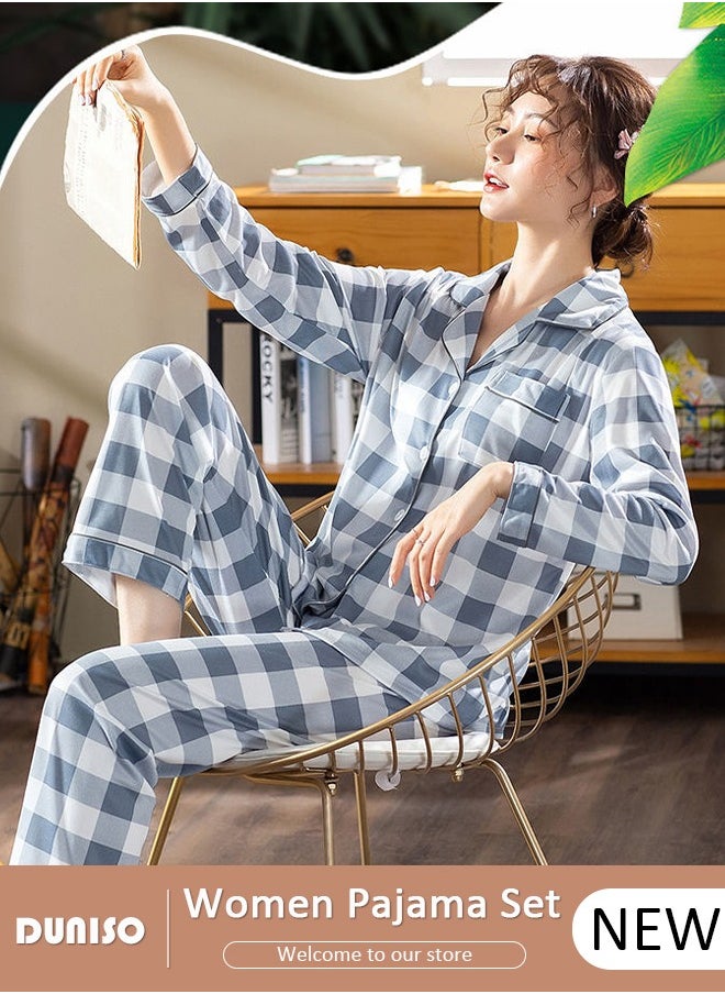 DUNISO Women's Pajamas Set,  2-Piece Sleepwear Top and Pants, Long Sleeve Sleepwear Soft Cotton Pajamas Set Casual Homewear Nightwear for Ladies.  - Image 1