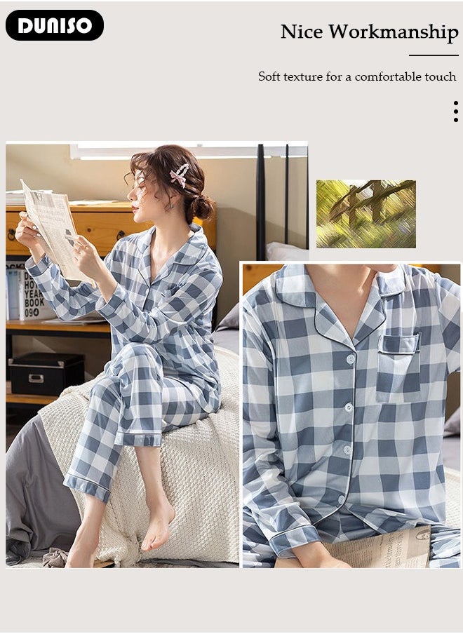 DUNISO Women's Pajamas Set,  2-Piece Sleepwear Top and Pants, Long Sleeve Sleepwear Soft Cotton Pajamas Set Casual Homewear Nightwear for Ladies.  - Image 2