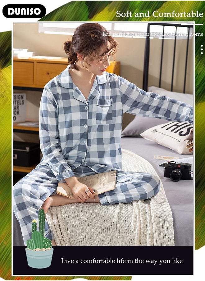 DUNISO Women's Pajamas Set,  2-Piece Sleepwear Top and Pants, Long Sleeve Sleepwear Soft Cotton Pajamas Set Casual Homewear Nightwear for Ladies.  - Image 3