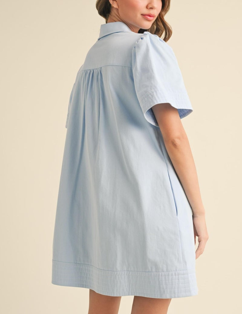Meyhad Womens Short Sleeve Button Down Mini Shirt Dress Lapel Collar Short Dresses with Pocket(0942-LightBlue-L) - Image 4