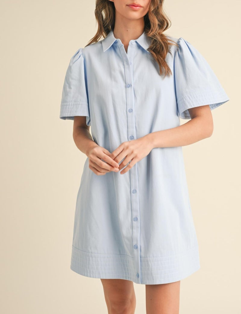 Meyhad Womens Short Sleeve Button Down Mini Shirt Dress Lapel Collar Short Dresses with Pocket(0942-LightBlue-L) - Image 5