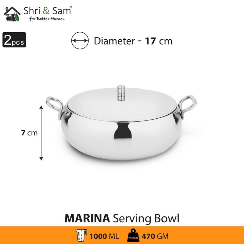 Shri & Sam Shri & Sam High Grade Stainless Steel Marina Serving Bowl Set with Lid, 17 cm Each  - Image 3
