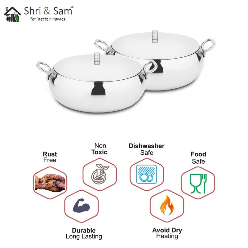 Shri & Sam Shri & Sam High Grade Stainless Steel Marina Serving Bowl Set with Lid, 17 cm Each  - Image 4