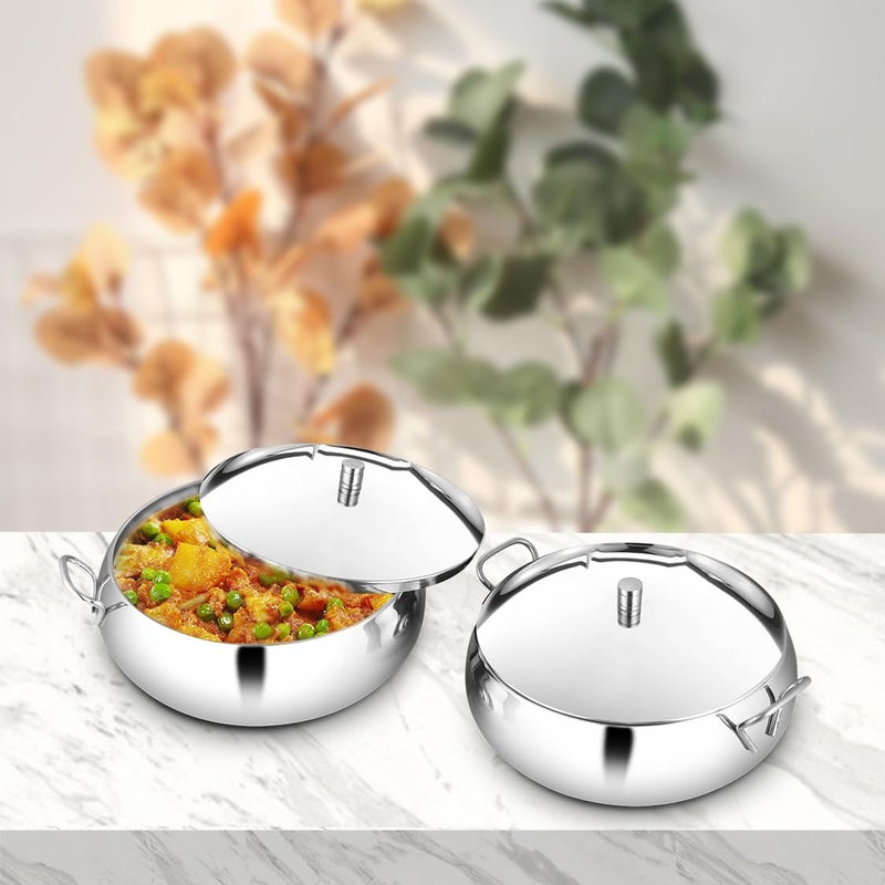 Shri & Sam Shri & Sam High Grade Stainless Steel Marina Serving Bowl Set with Lid, 17 cm Each  - Image 2