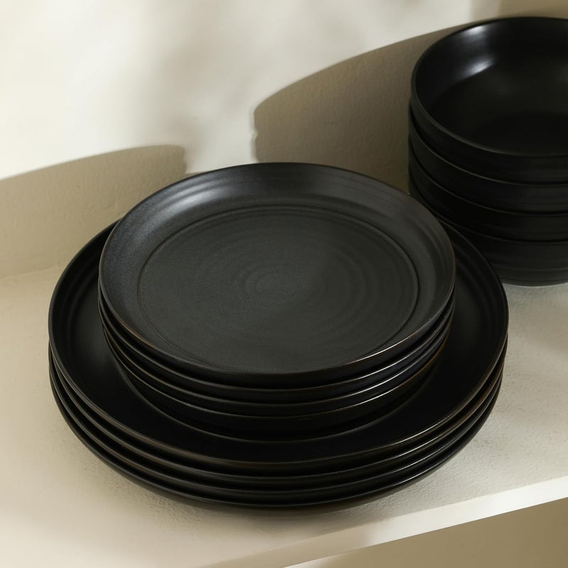 Stone Lain Elio 4Piece Dinner Plate Set Stoneware Black - Image 3
