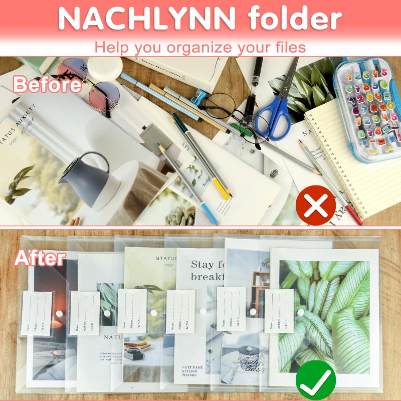 NACHLYNN ناتشلين 18 حزمة من الأظرف البلاستيكية، ملفات بلاستيكية مع إغلاق بالضغط، أظرف ملفات شفافة بحجم A4 مع ملصقات لتنظيم الوثائق للمكتب والمنزل والعمل. - Image 3