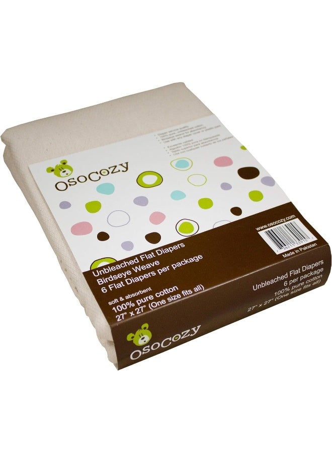 OsoCozy Unbleached Birdseye Flat Cloth Diapers (6 Pack) - 27 x 27 Inches, One-Layer Flat Cloth Baby Nappies Made of Soft, Durable 100% Birdseye Weave Cotton - Image 1