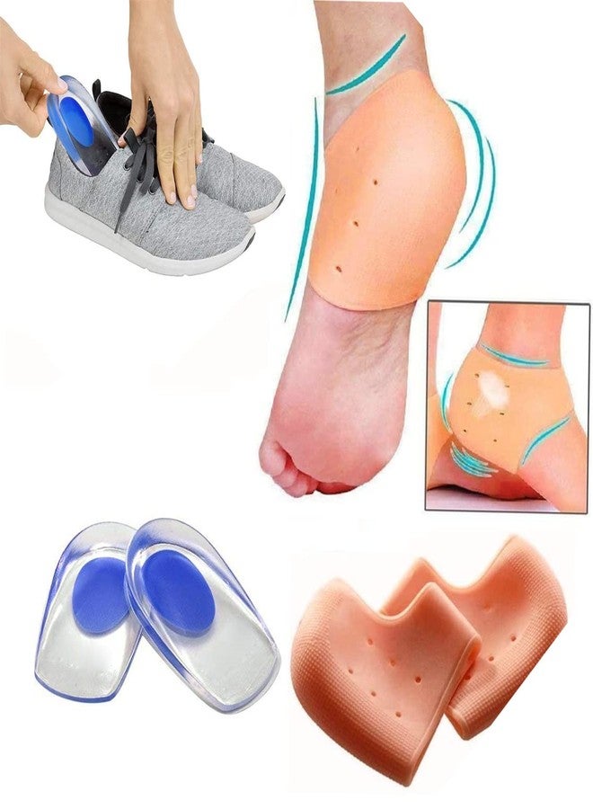 Clopic Silicone Half Heel Protector Socks Moisturizing Socks for Foot-Care and Gel Heel Cups for Anti Heel Cracks Silicon Heel Pad For Heel Ankle Pain Heel Spur Shoe Support Pad Combo (Pack of 2Pair) - Image 1