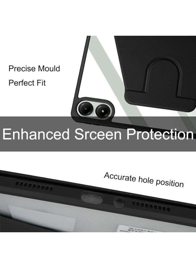 بوينوس جراب دوار لجهاز Redmi Pad Pro مقاس 12.1 بوصة / Poco Pad مقاس 12.1 بوصة مع حامل قلم، غطاء ثلاثي الطي، ظهر شفاف (أسود) - Image 5
