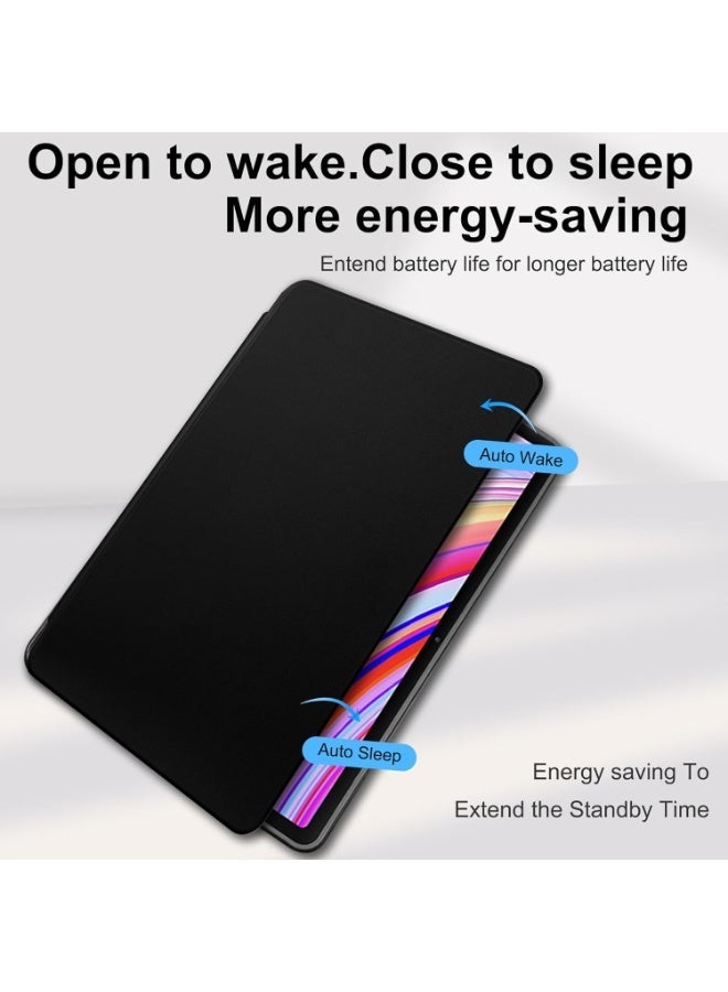 بوينوس جراب دوار لجهاز Redmi Pad Pro مقاس 12.1 بوصة / Poco Pad مقاس 12.1 بوصة مع حامل قلم، غطاء ثلاثي الطي، ظهر شفاف (أسود) - Image 3