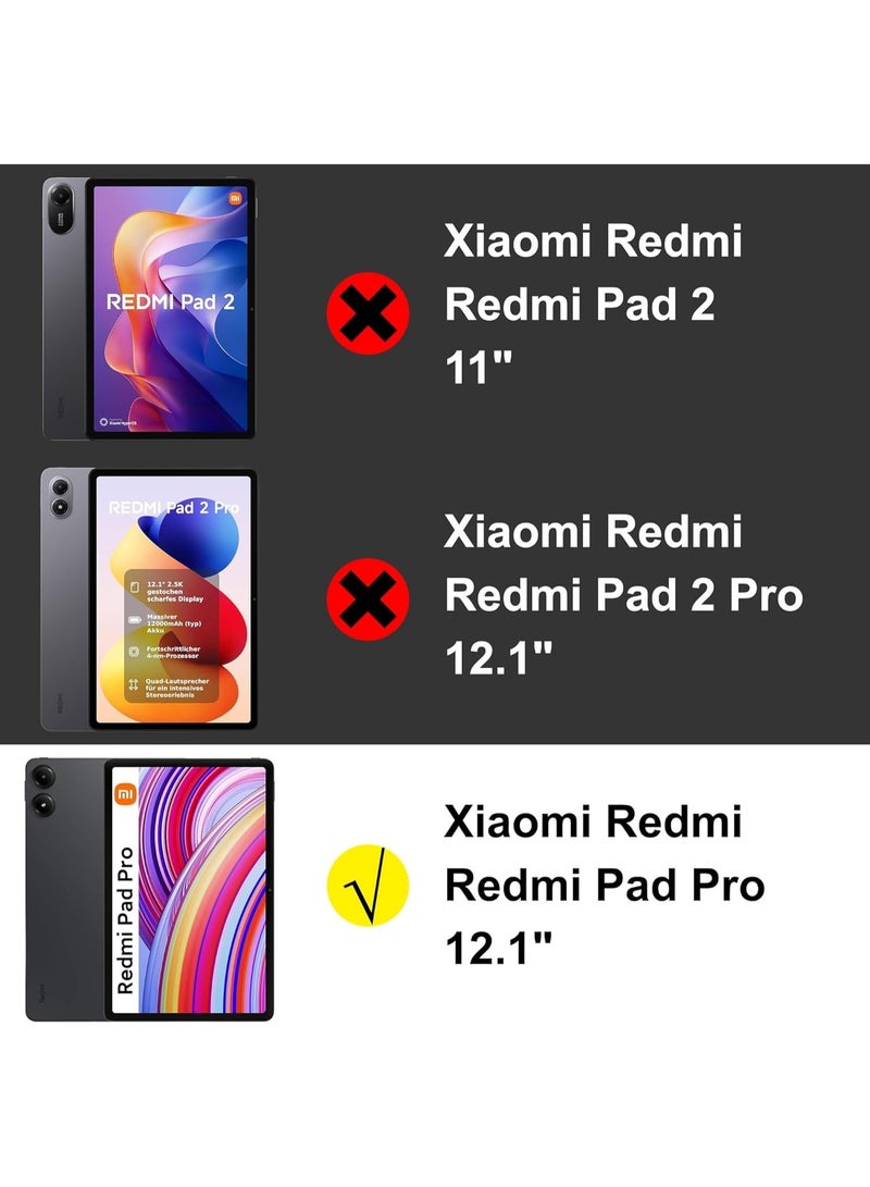 بوينوس جراب دوار لجهاز Redmi Pad Pro مقاس 12.1 بوصة / Poco Pad مقاس 12.1 بوصة مع حامل قلم، غطاء ثلاثي الطي، ظهر شفاف (أسود) - Image 2