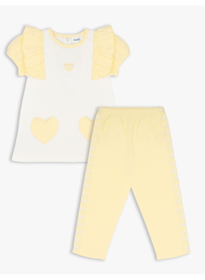Moon قميص تي شيرت وبنطال ضيق من MOON مصنوع من القطن بنسبة 100%، مقاس 18-24 شهرًا، أصفر - قلوب ليمونية - Image 1