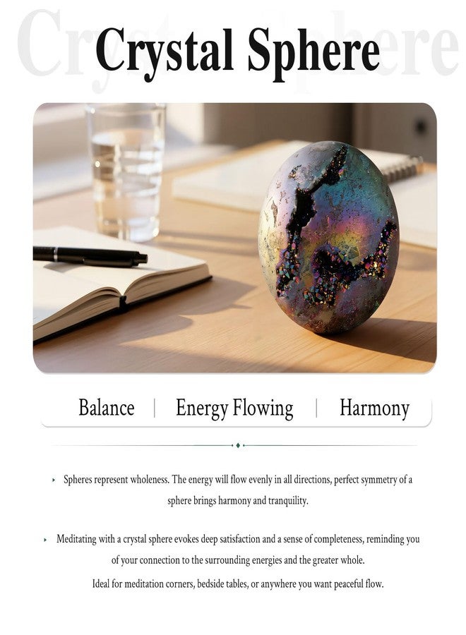 SUNYIK Rainbow Titanium Coated Druzy Geode Sphere Ball,Crystal Quartz Agate Ball,Healing Sculpture Figurine for Easter Day - Image 2