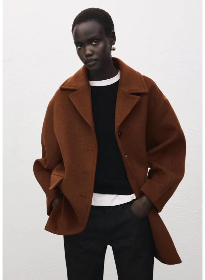 Mango Wool-Blend Coat With Button Fastening