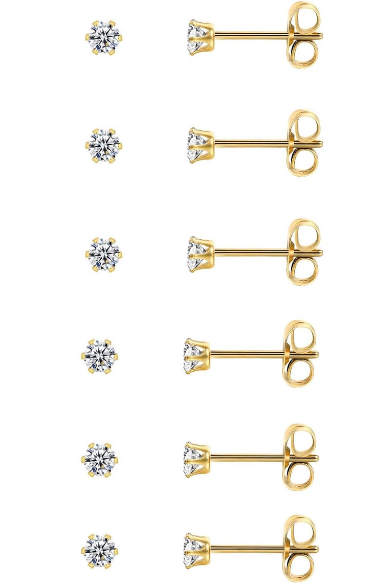 showself 12Pcs 3MM Tiny CZ Stud Earring, 20G Hypoallergenic Surgical Steel Small Gold Cartilage Helix Piercing Jewelry, Micro Stacked Ear Studs, Mini Cubic Zirconia Post Earrings Set for Multiple Hole Piercing - Image 1
