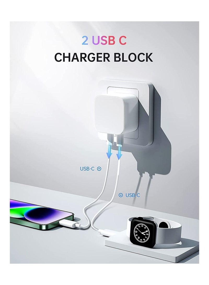 MYK 35W Phone Charger Cable and Plug, Dual USB Type C Charger Plug with Fast charging Cable, PD3.0 Power Adapter Charge Block for Phone 11 12 13 14 Pro Max, Pad Pro, Air, Galaxy etc - Image 4
