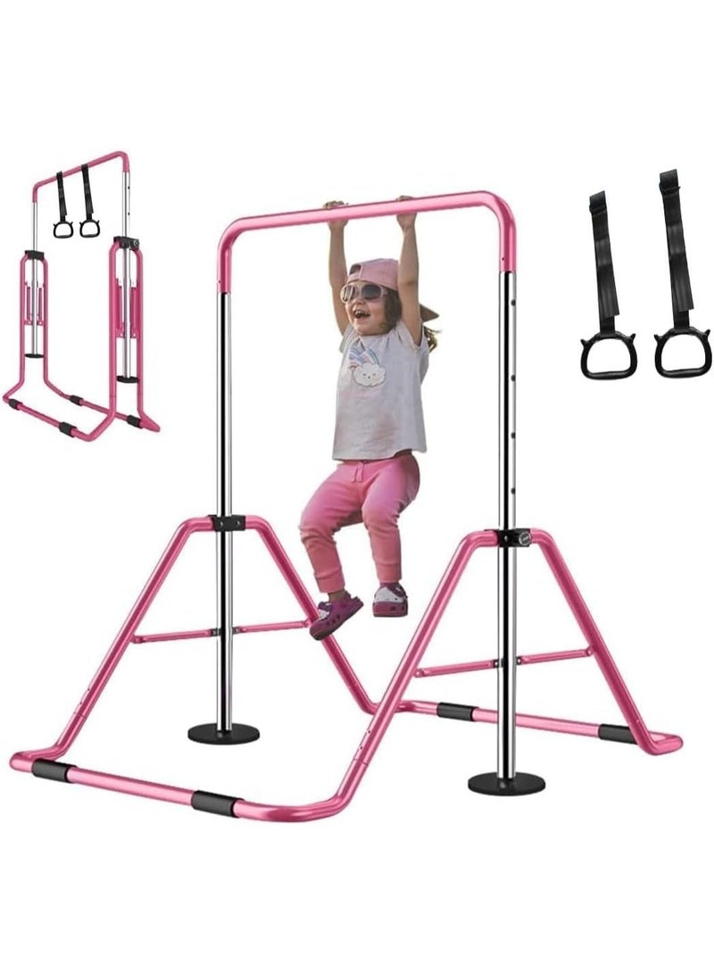 YOUWE7 Expandable Gymnastics Bars with Ring, Adjustable Height Gymnastic Horizontal Bars, Gym Junior Training Bar Children Folding Training Monkey Bars for Kids - Image 1