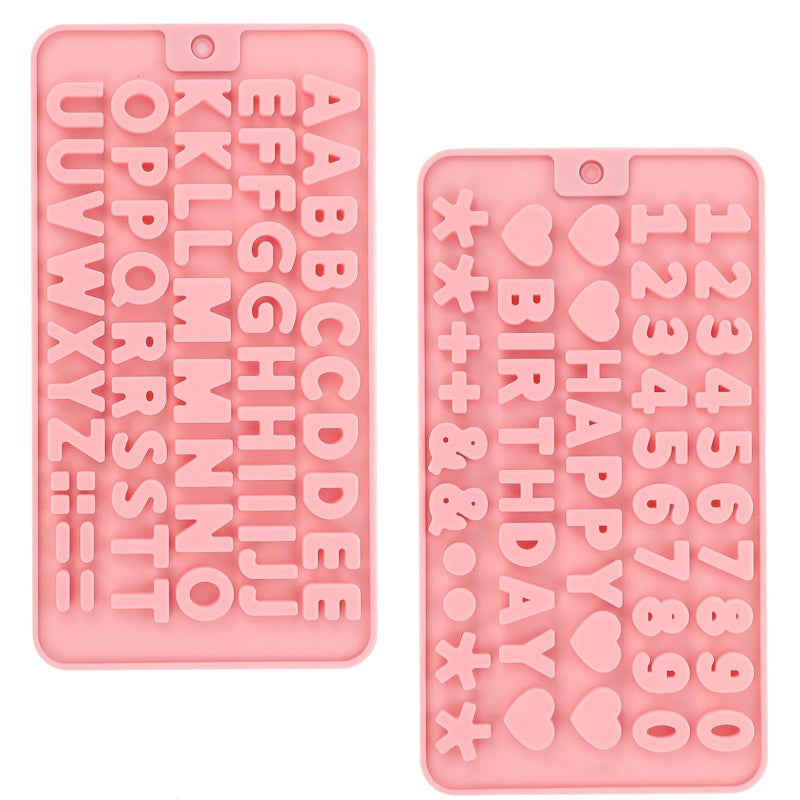 TZIFQO 2 pcs Pink Number Chocolate Molds and Letter Silicone Molds,kitchen utensils,with Happy Birthday Cake Decorations Symbols,for Chocolate, Candy, ice cubes,cake cookies - Image 1