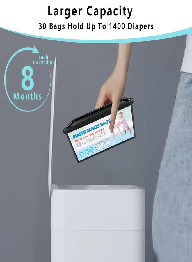 Auibor Diaper Pail Refills with 30 Bags Compatible with Genie Easy Roll Signature Diaper Pail and Platinum Diaper Pail, Hold Up to 1400 Newborn-Sized Diapers Per Refill,2 Packs(60Bags) - Image 4