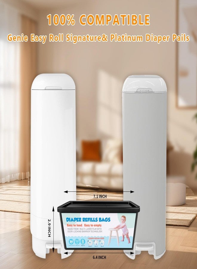 Auibor Diaper Pail Refills with 30 Bags Compatible with Genie Easy Roll Signature Diaper Pail and Platinum Diaper Pail, Hold Up to 1400 Newborn-Sized Diapers Per Refill,2 Packs(60Bags) - Image 3