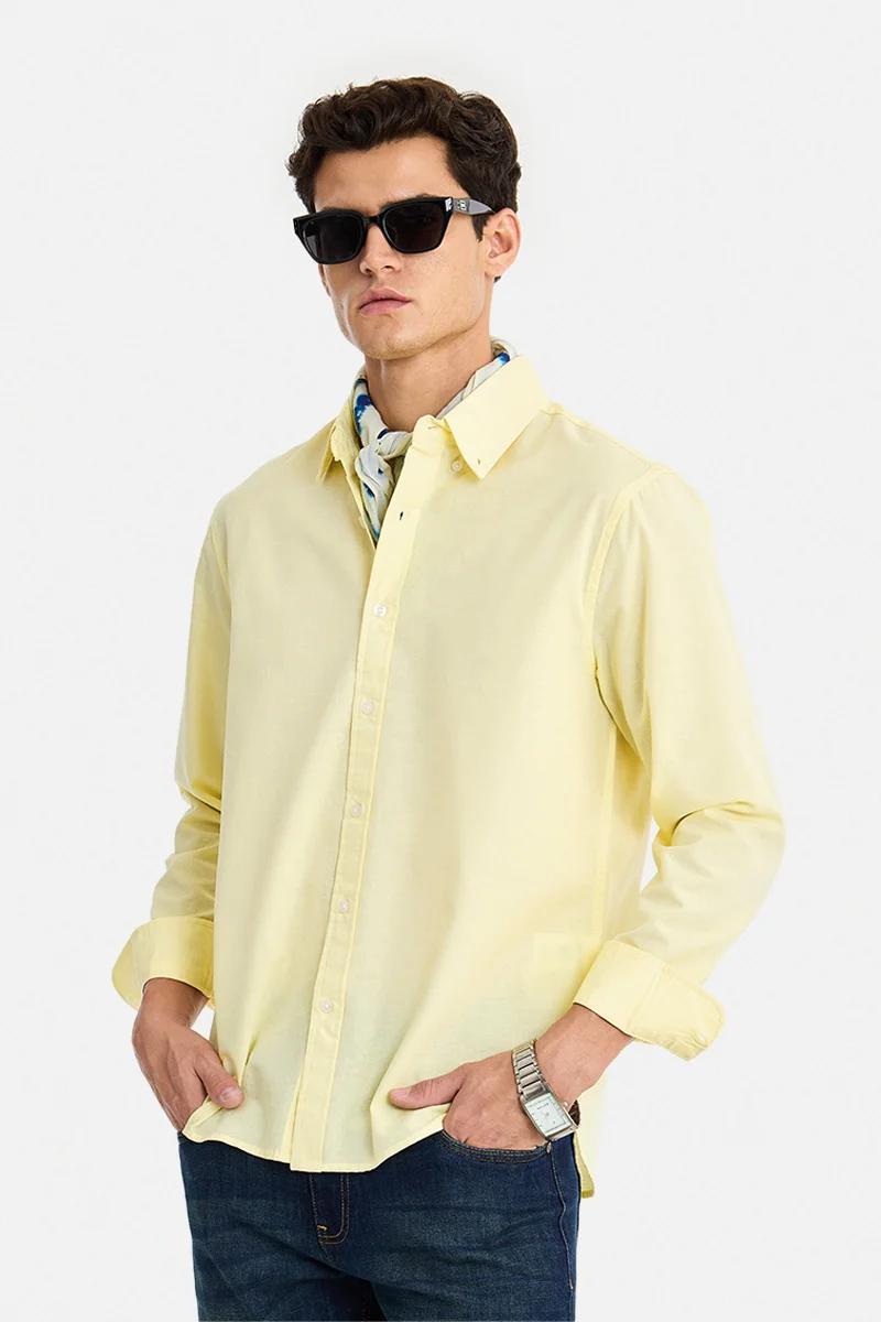 SNITCH Light Yellow Solid Long Sleeve Regular Fit Shirt