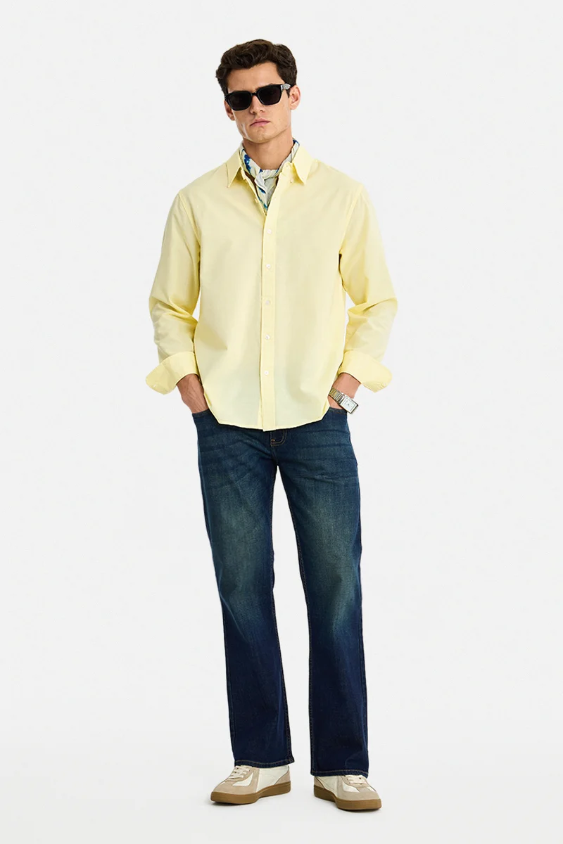 SNITCH Light Yellow Solid Long Sleeve Regular Fit Shirt