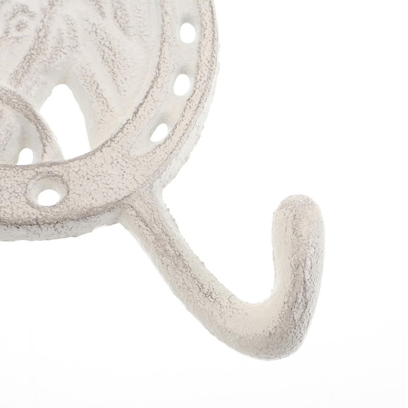 Double Horse Head Coat Key Hanger Wall Hook Cast Iron Rustic White Decor - Image 4