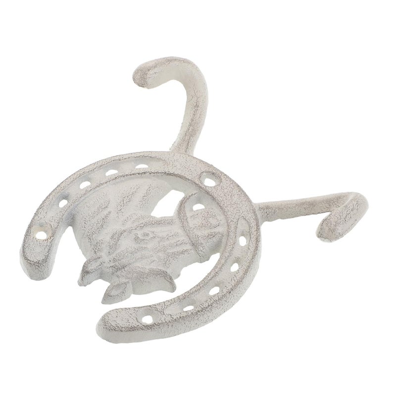 Double Horse Head Coat Key Hanger Wall Hook Cast Iron Rustic White Decor - Image 2
