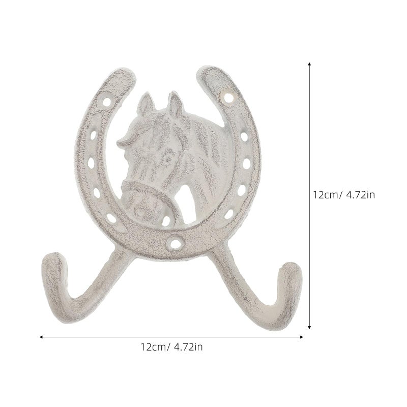 Double Horse Head Coat Key Hanger Wall Hook Cast Iron Rustic White Decor - Image 3