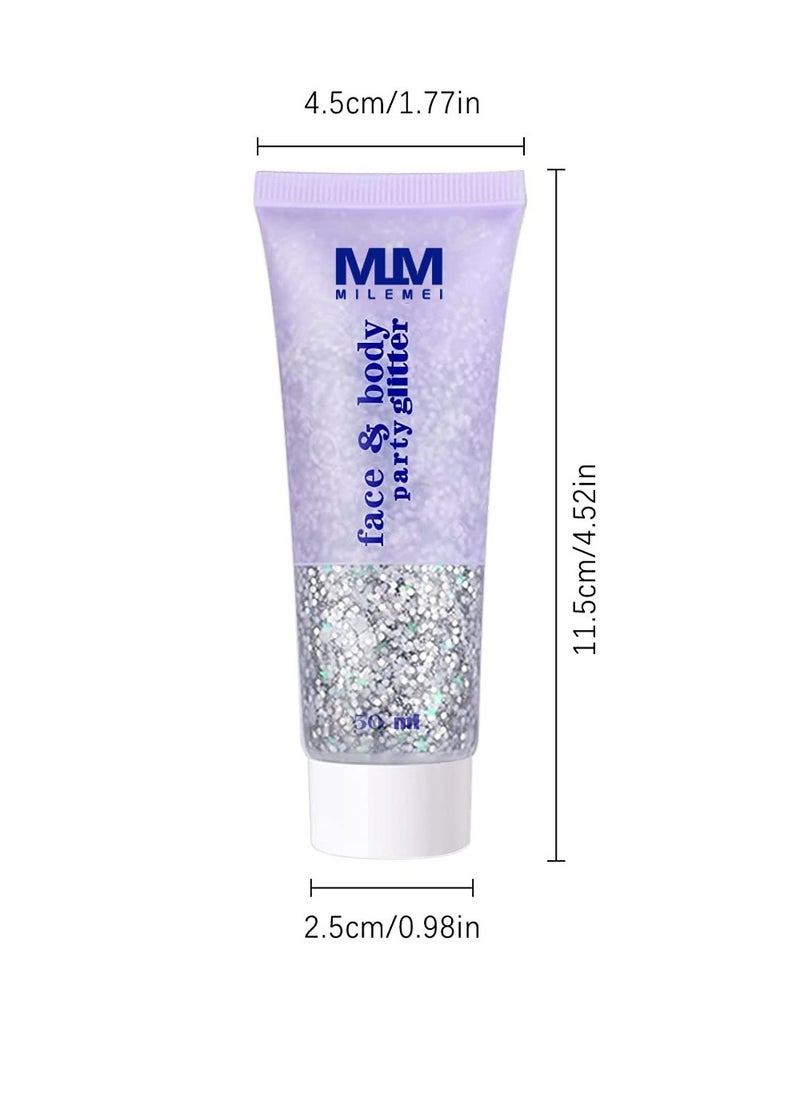 MILEMEI - Glitter Body Gel Festival Glitter Cosmetic Face Hair Nails Makeup Mermaid Sequins Liquid Eyeshadow Long Lasting Sparkling 50 ml (pack of 6) - Image 1