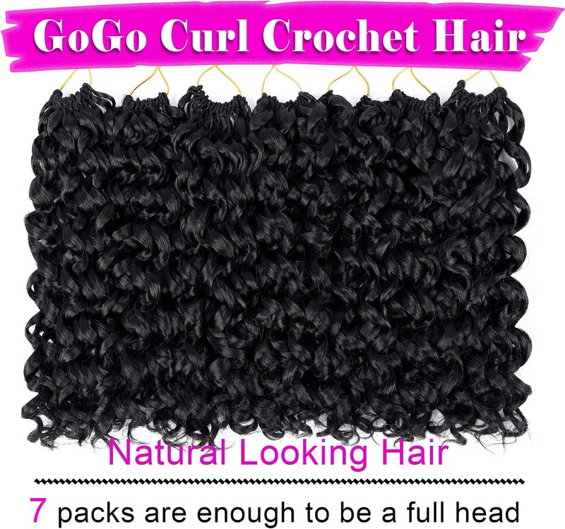 Eerya 7 Packs GoGo Curl Crochet Hair 14 Inch Short Curly Crochet Hair for Women Beach Curl Water Wave Deep Twist Crochet Braids Synthetic Braiding Hair Extensions(14 Inch, 1B) - Image 2