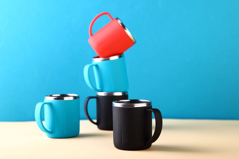 GANESH Happy Time Stylish Coffee/Tea/Milk Mug Plastic with Stainless Steel Inner Mug Cup with Handle, Portable & Easy Clean for Kids & Adult (Set of 6, Multi Color, 200 ml) - Image 5